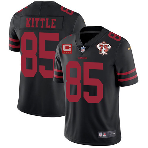 Men's San Francisco 49ers ACTIVE PLAYER Custom Black and Red With 75th Anniversary Patch NFL Limited Stitched Jersey